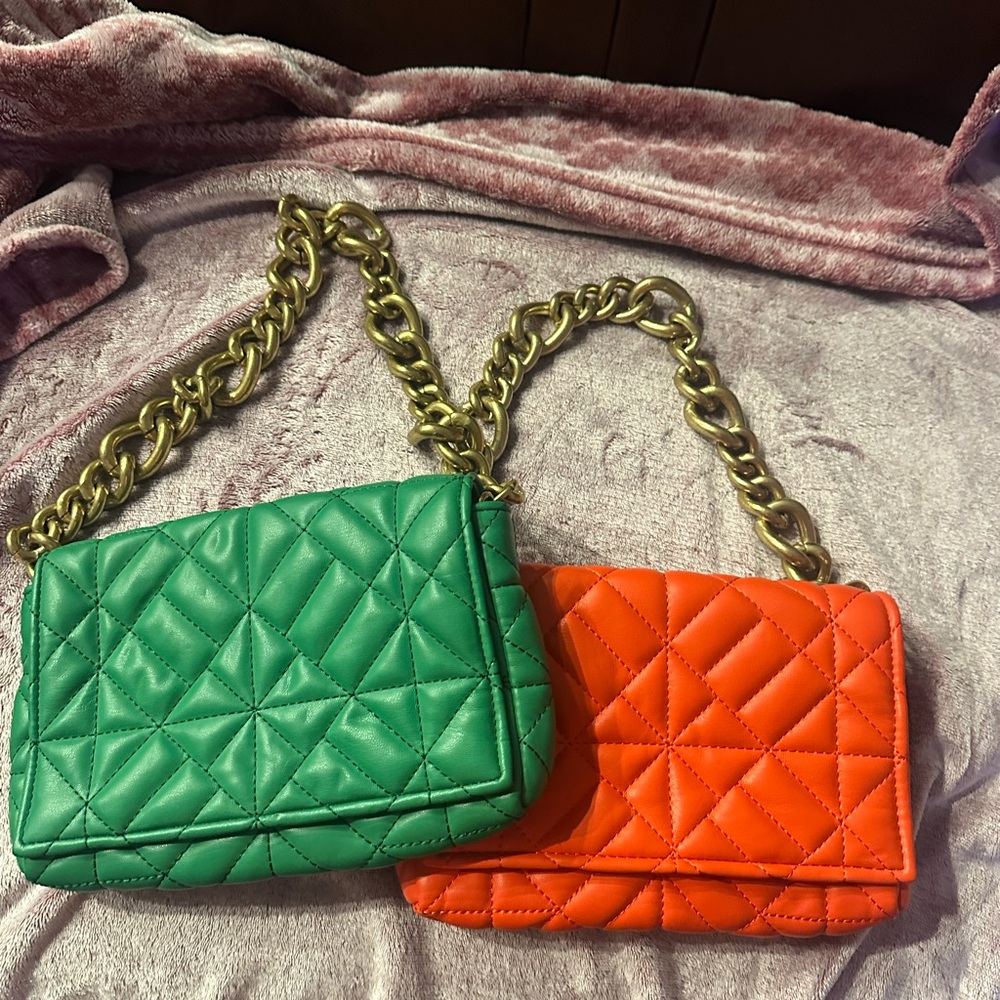 Zara Quilted Green and Orange clutch bags sold as pair